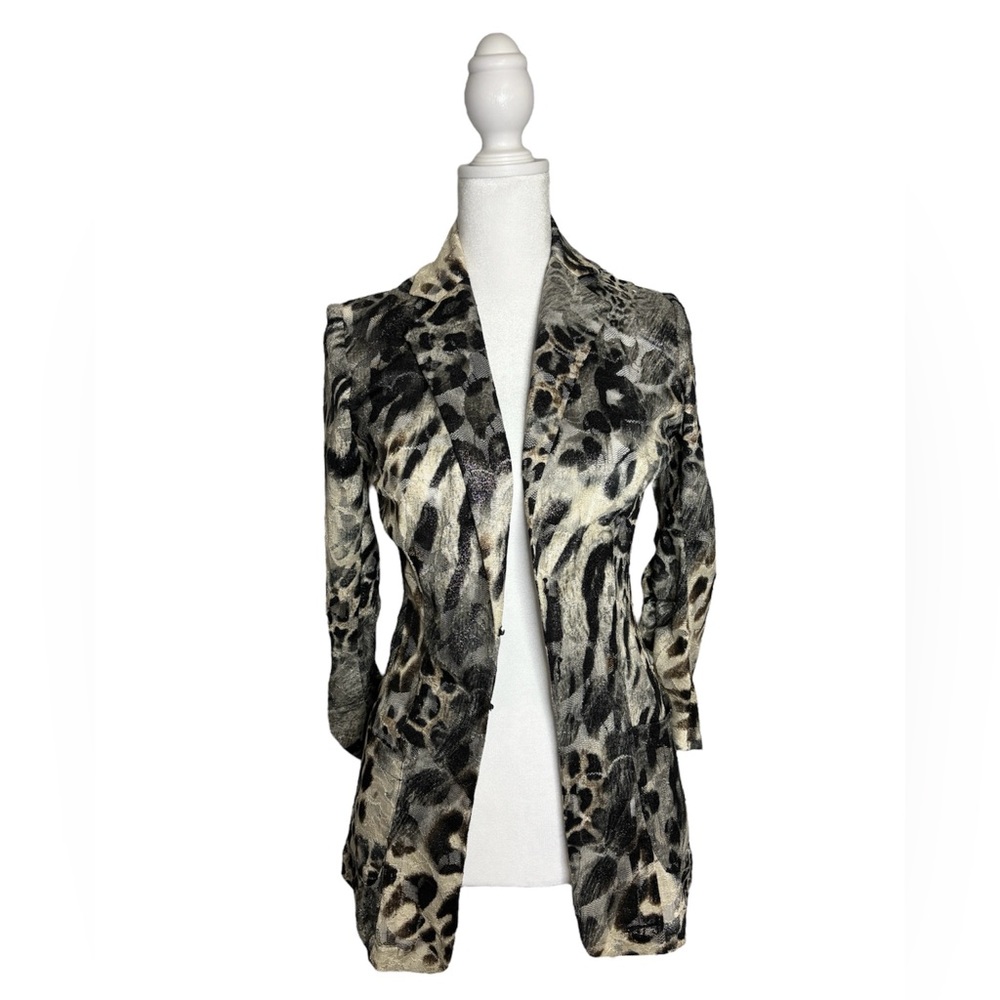 Alberto Makali Vintage Shimmering Animal Print 3/4 Sleeve Unlined Blazer